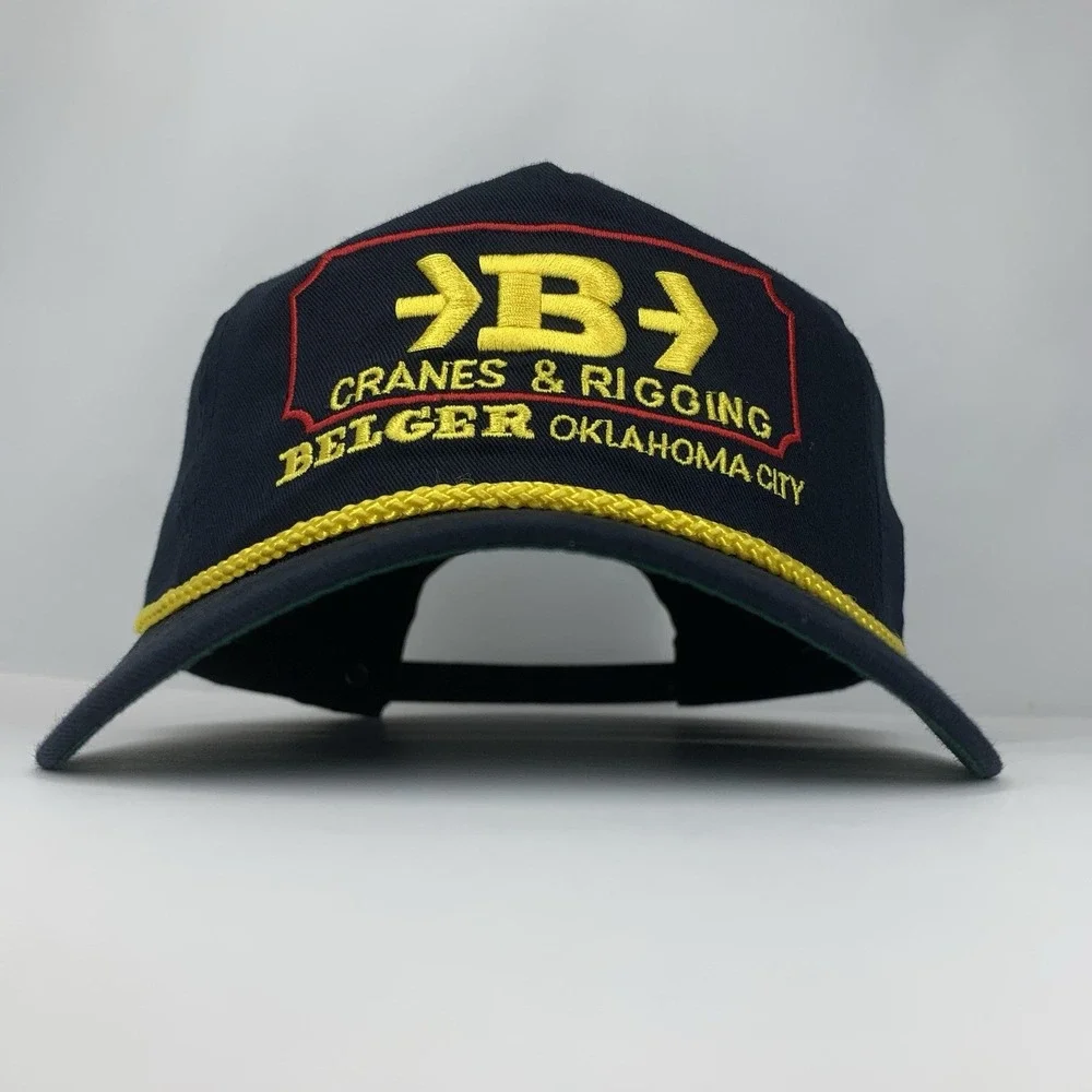 Belger Cranes & Rigging Trucker Hat Oklahoma City Adjustable Strap Black Cap Vtg